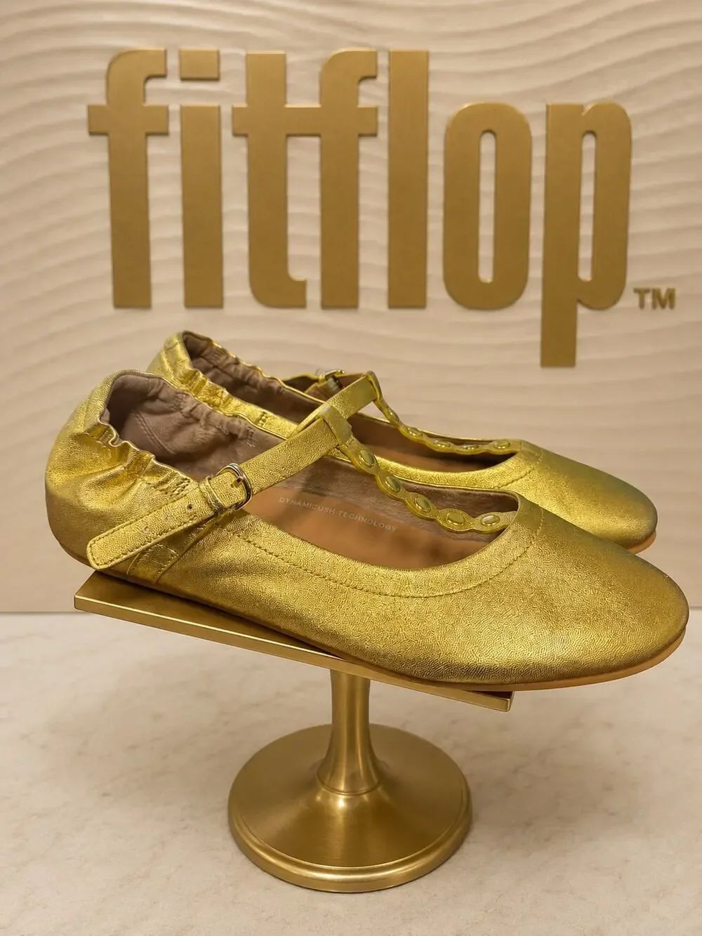 FitFlop Scallop Embellished T-Bar Ballet Flats Artisan Gold Women’s 9